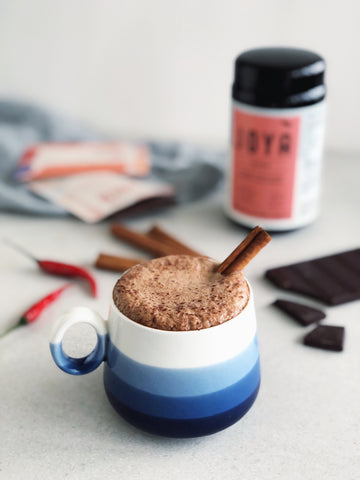 Image of a cup of Mexican Hot Chocolate with JOYA Bliss Elixir