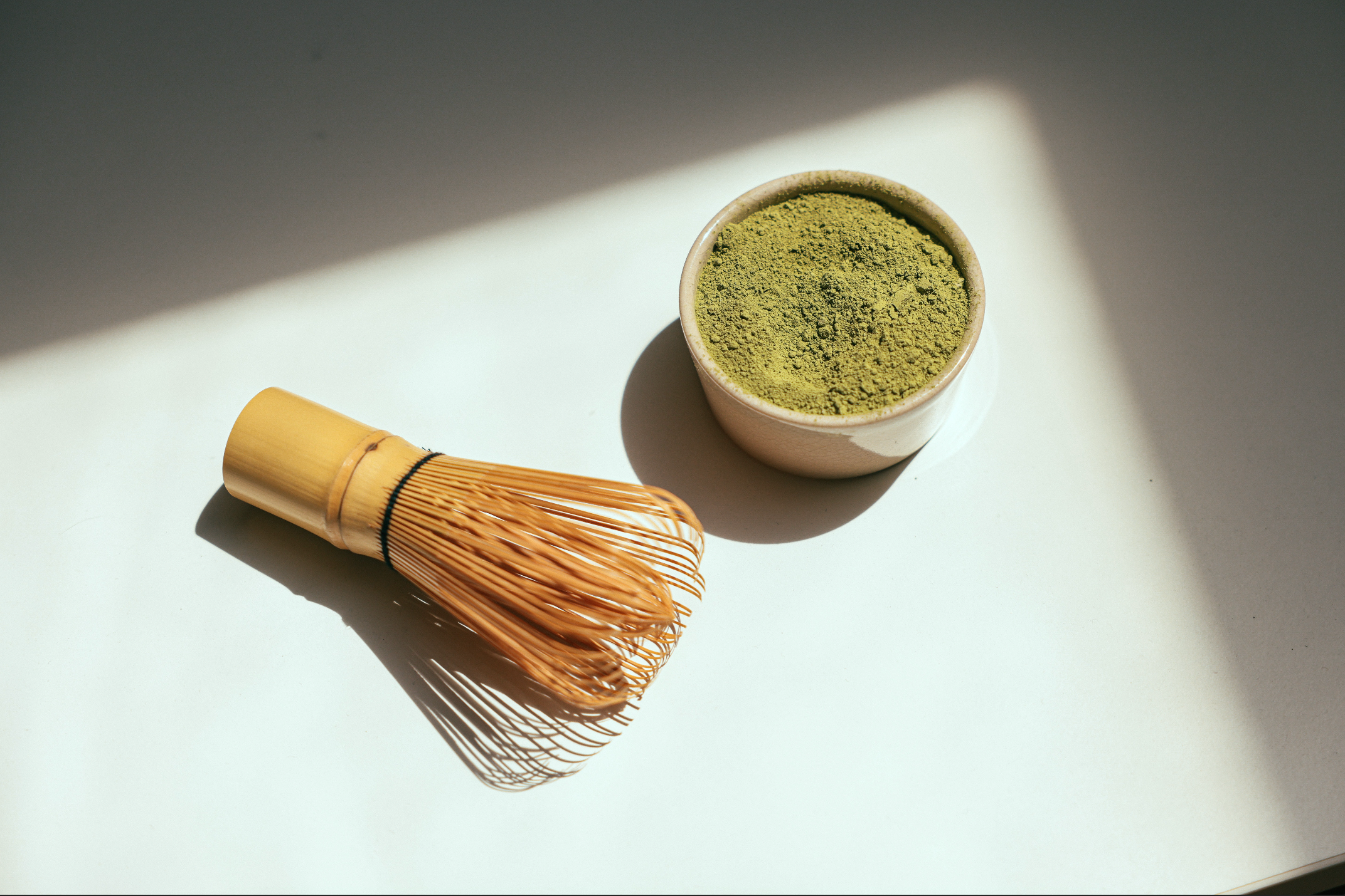 Culinary grade matcha powder and whisk