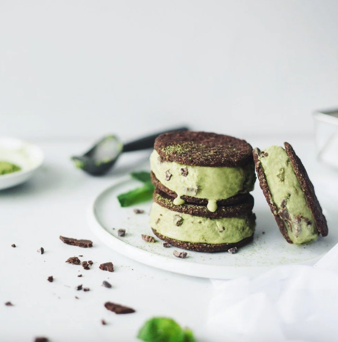 Matcha Mint Chocolate Chip Ice Cream Sandwiches