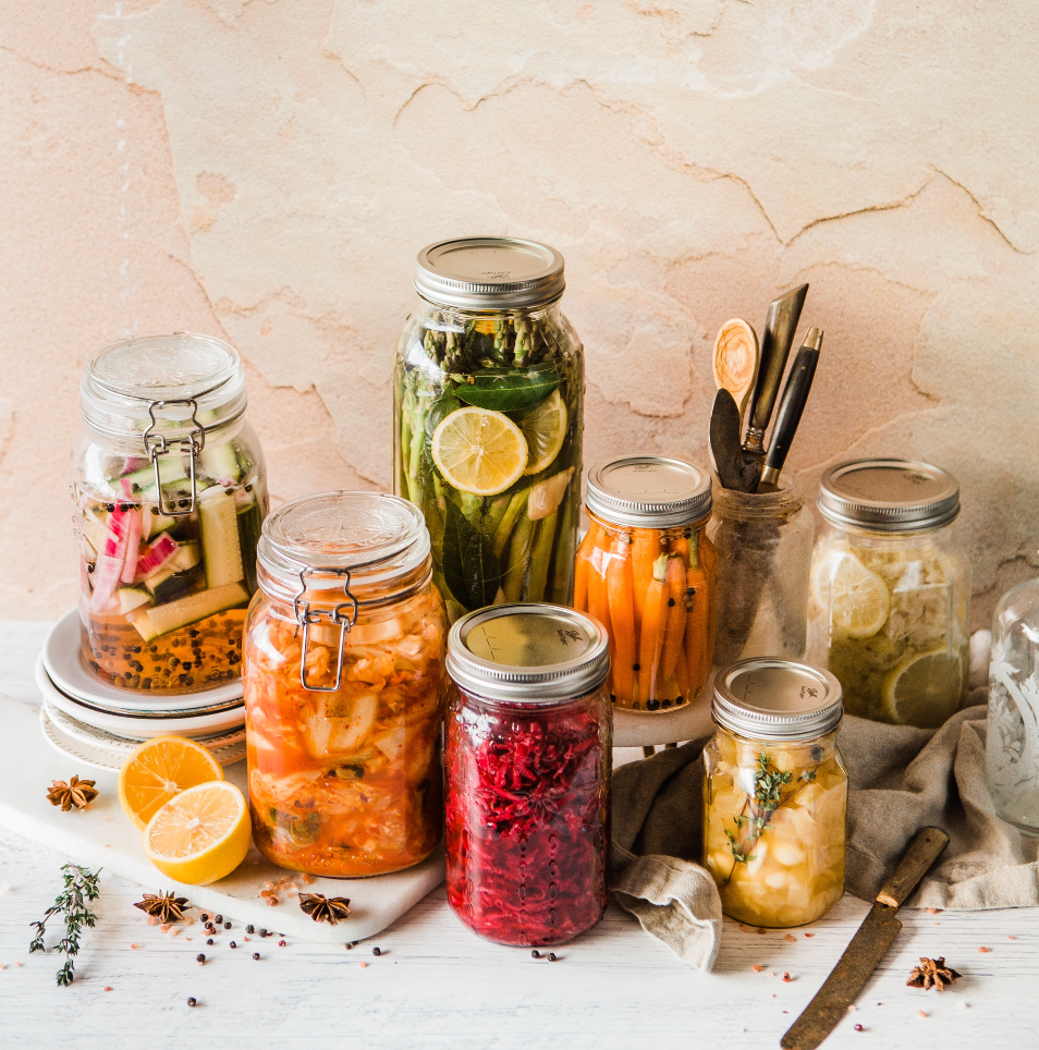 Fermented veggies in jars