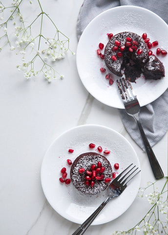 Gluten-free mini red velvet chocolate beet lava cakes