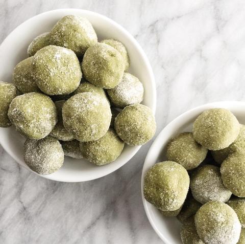 JOYÀ Focus Matcha elixir and tahini protein balls.