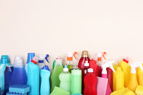 Collection of cleaning product bottles