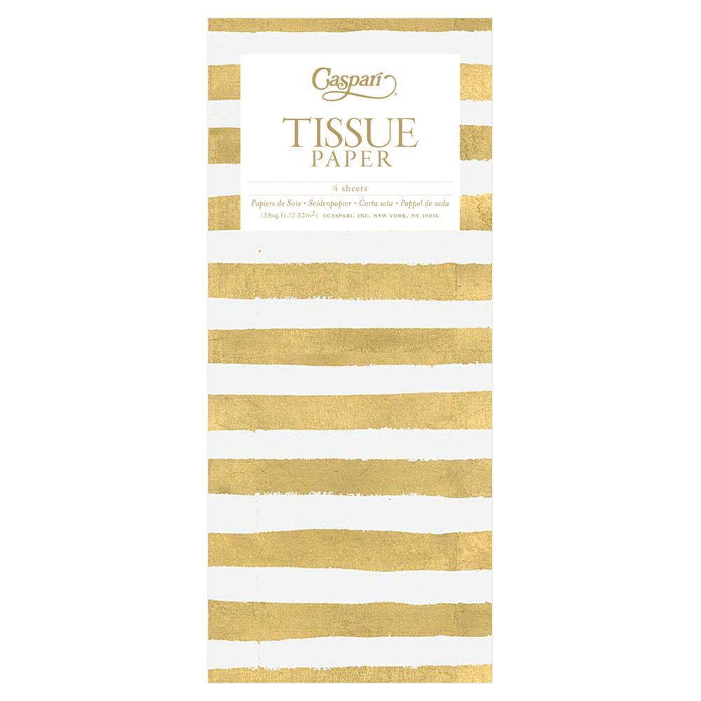 Caspari Painted Stripe Tissue Paper in Green & White - 4 Sheets