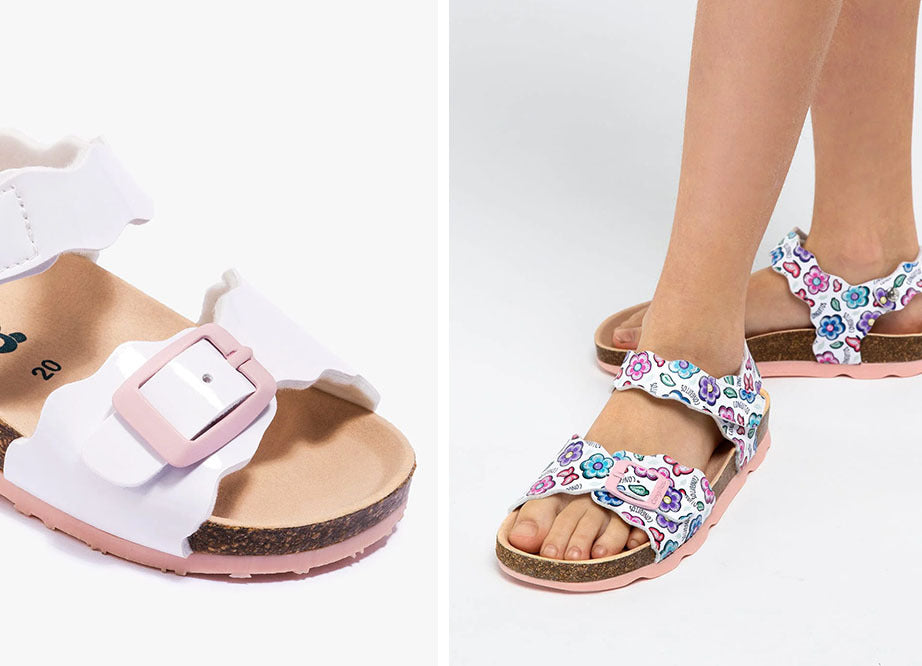 white BIO girl's sandals with flower print