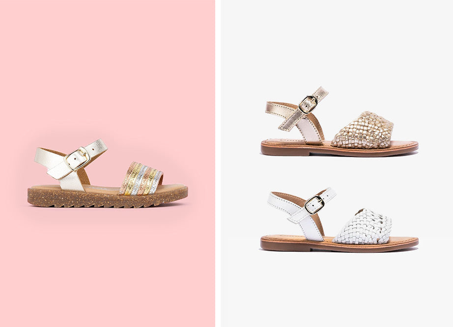 Different styles and colours in our metallic sandals