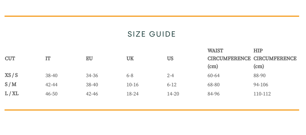 guam anti-cellulite leggings size chart