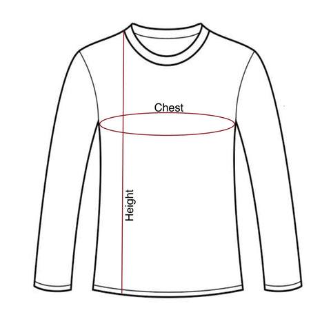Size Chart - Men's long sleeve round neck t-shirts (Regular Fit