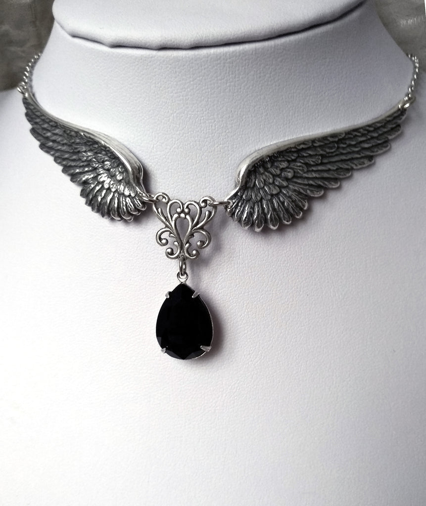 Silver Angel Wings Gothic Necklace Aranwens Gothic Jewelry 3965