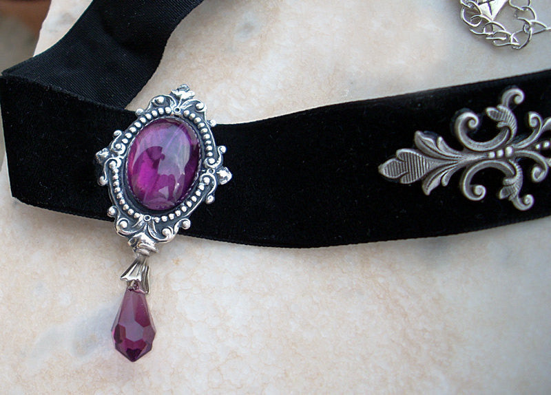 Velvet Choker with Purple and Crystal – Aranwen's Jewelry