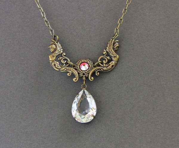 Vintage Brass Necklace with Swarovski Crystal – Aranwen's Gothic Jewelry