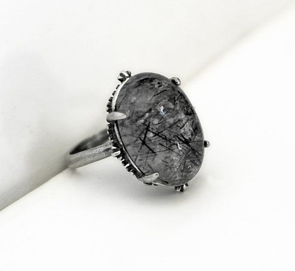 Black Rutile Ring – Aranwen's Gothic Jewelry