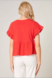 Delilah Ruffle Sleeve Top - Red