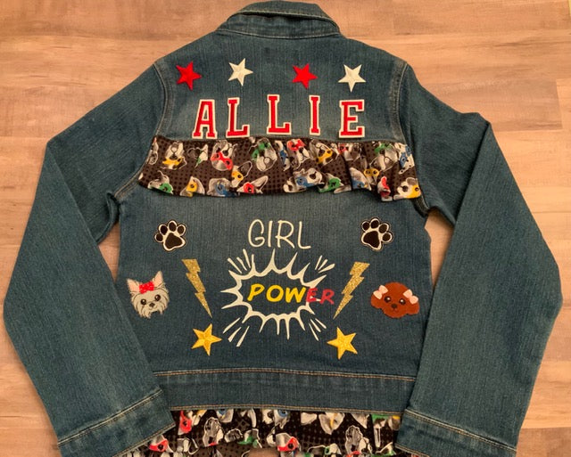 Girls Custom Girl Power Dog-Lover Jean Jacket, Personalized with Name, Size  7/8, PurpleFish