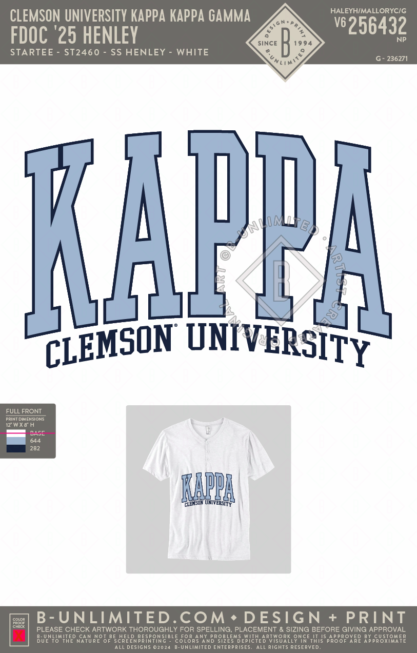 Clemson University Kappa Kappa Gamma - FDOC '25 Henley - Star Tee - ST2460 - SS Henley - White