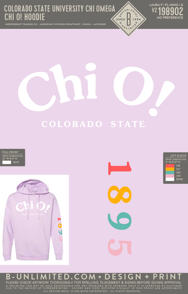 Colorado State University Chi Omega Chi O Hoodie Lavender B Unlimited Custom Apparel Shop