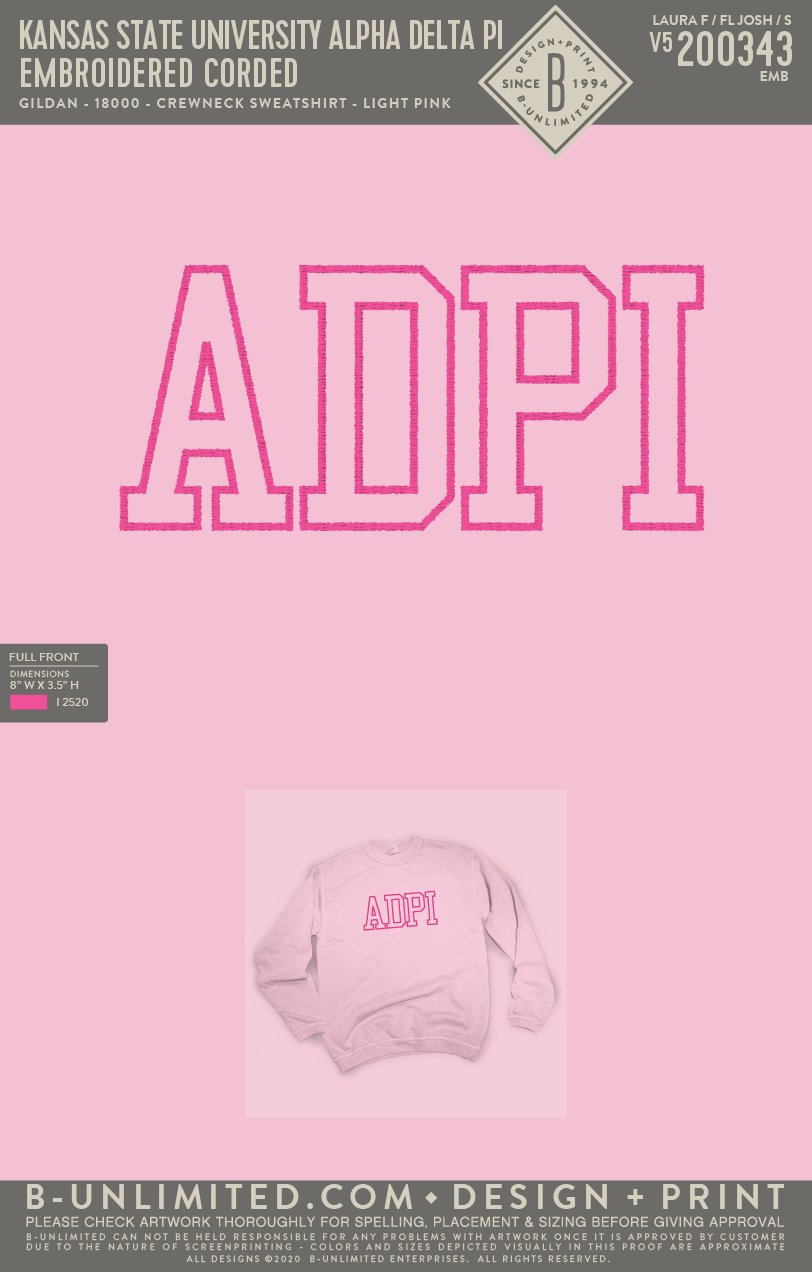 Download KSU ADPi - Embroidered Sweatshirt (Light Pink) - B-Unlimited Custom Apparel Shop