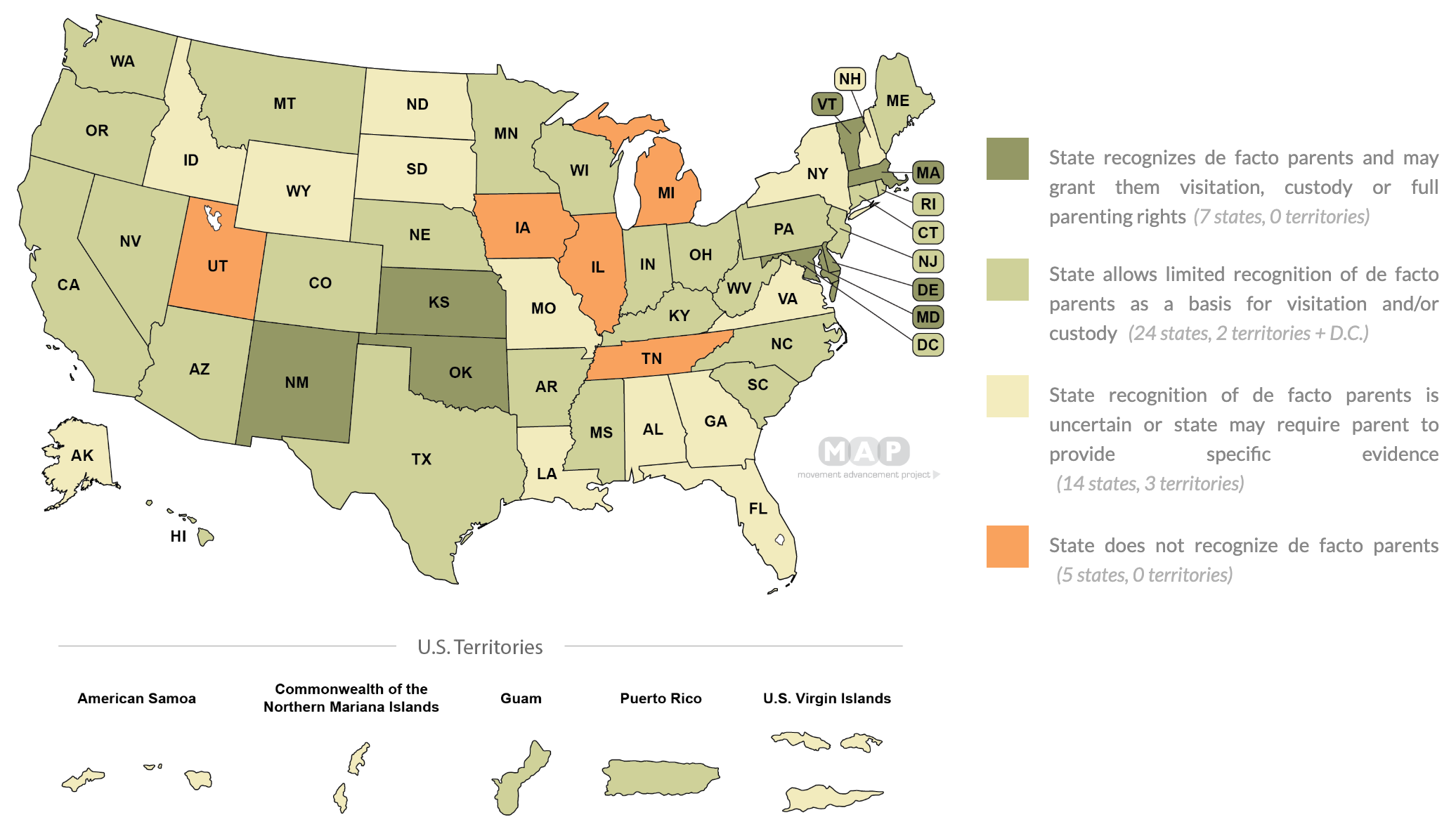 de facto parental laws by state map