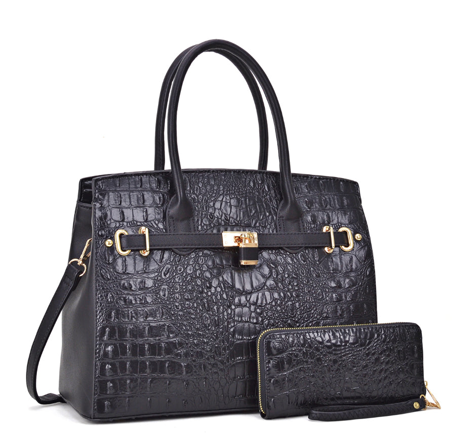 black faux alligator crocodile handbag 