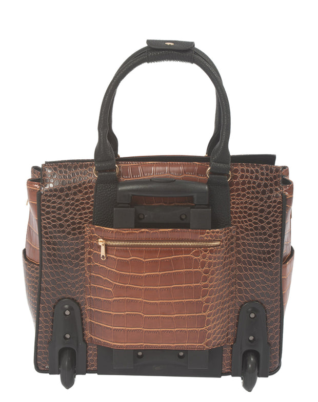 "THE MANHATTAN" Brown Alligator Rolling iPad, Tablet or Laptop Tote Briefcase or Carryall Bag