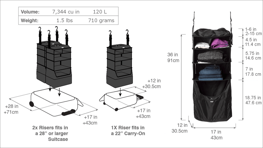 suitcase with collapsible shelves