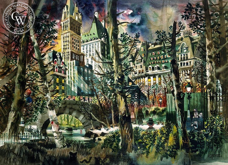 A Day In Central Park, 1949, A Watercolor Painting By Dong Kingman – California Watercolor