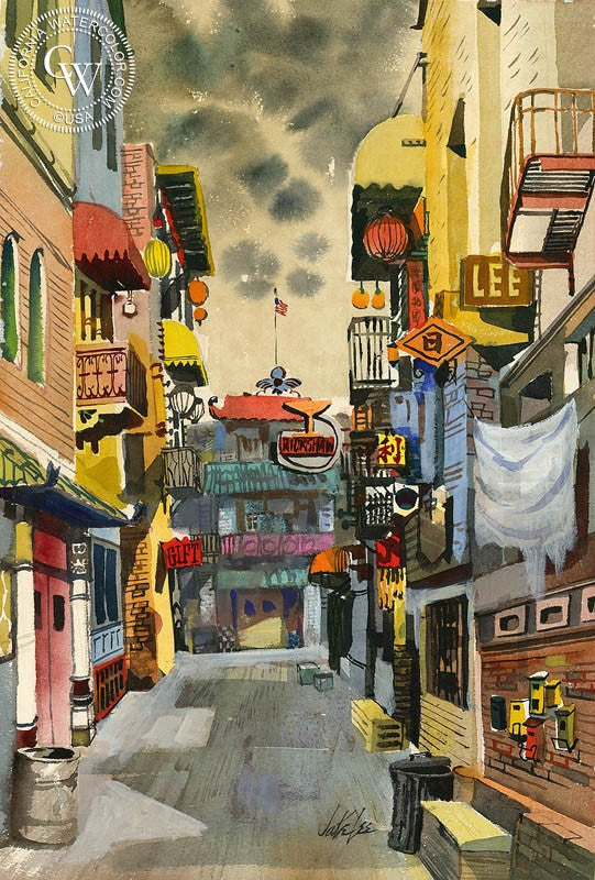 Chinatown Alley, c. 1940, Lee – California Watercolor