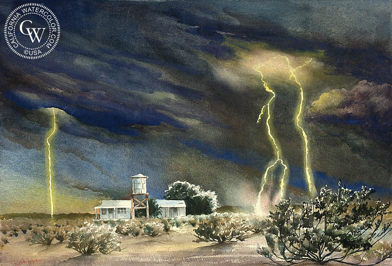 Lightning Storm, c. 1948, art by Ruth Lotan – California Watercolor