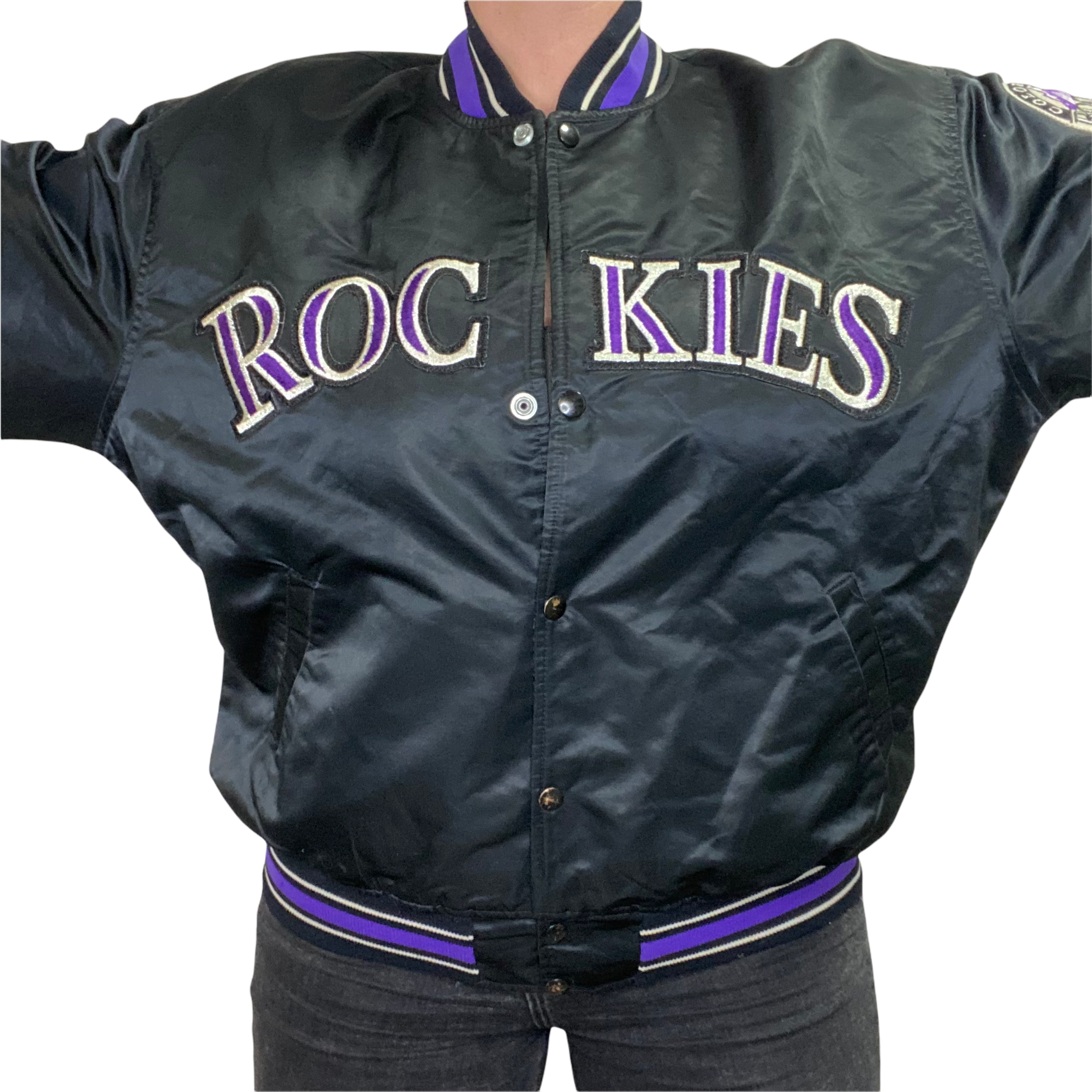 Vintage Early 90s Colorado Rockies Satin Bomber STARTER