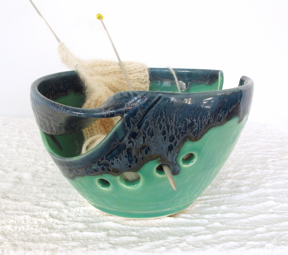 Large Handmade Yarn Bowl in Green, Pink, Blue or Speckled White, Ceramic  Knitting Organiser, Pottery Crochet Wool Holder 