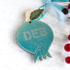 Turquoise pomegranate personalized Holiday ornament