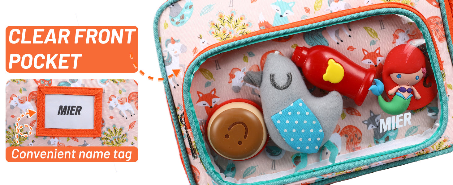 MIER cute lunch bags make your kid enjoy taking some small toys in the unique clear front pocket