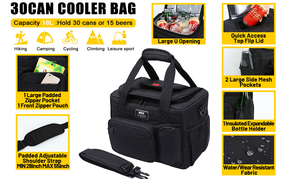 Buy MIER Large Insulated Lunch Bag for Men Women Leakproof Soft Cooler Bag  with Multiple Pockets, 20 Can, Rectangle, Black Online at Low Prices in  India 