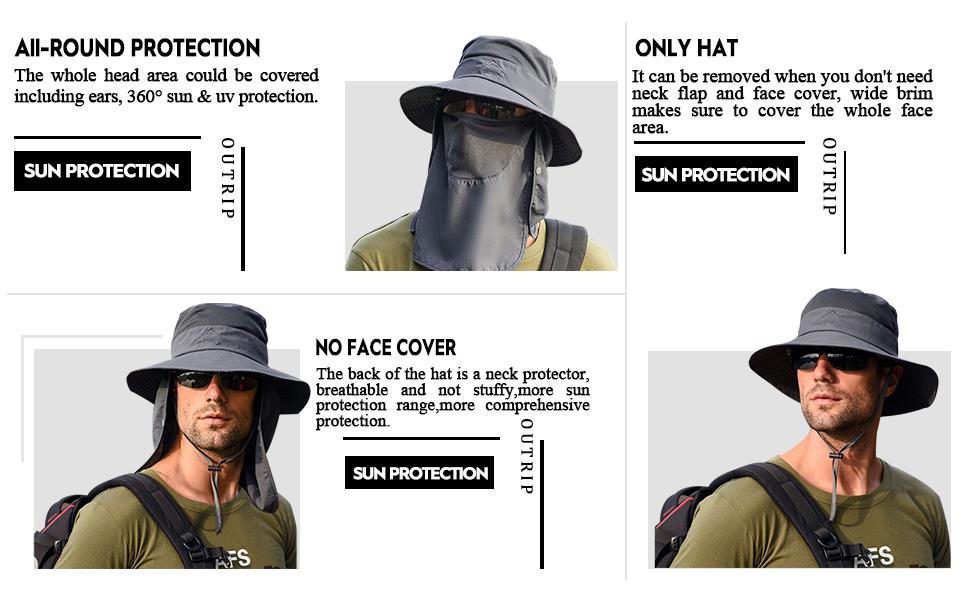 4 Set Sun Hat Fishing Hats UPF 50+ Outdoor Hiking Hat UV Sun Protection Hat  with Neck Flap Face Mask and 4 Pack Arm Sleeves