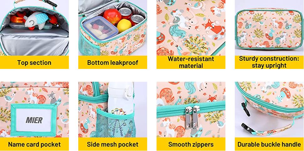 MIER Lunch Bags for Kids Cute Insulated Lunch Box Tote, Blue Lemon