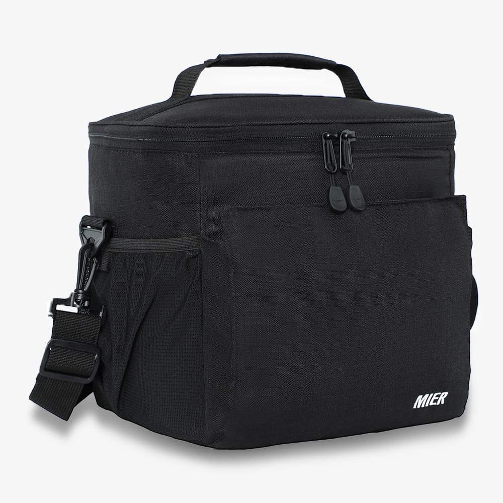 Large Soft Cooler Lunch Picnic Bag with Shoulder Strap Lunch Bag Pure Black MIER