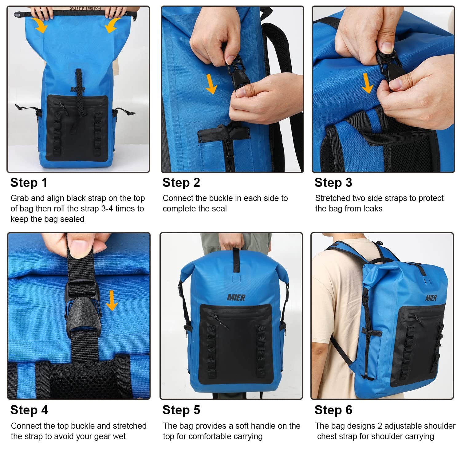 MIER Waterproof Backpack Sack Roll-Top Dry