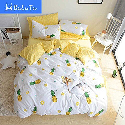 Bulutu Pineapple Pattern 3 Pieces Cotton Bedding Sets Twin Cream