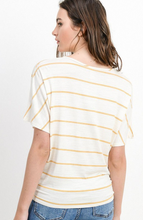 Load image into Gallery viewer, Striped Slub V Neck Drop Shoulder Front Tie Top