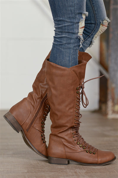 An Edgy Touch Lace Up Boots - Tan - Closet Candy Boutique