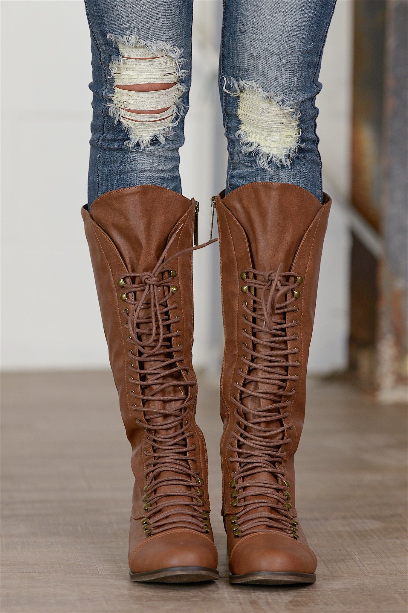 An Edgy Touch Lace Up Boots - Tan - Closet Candy Boutique