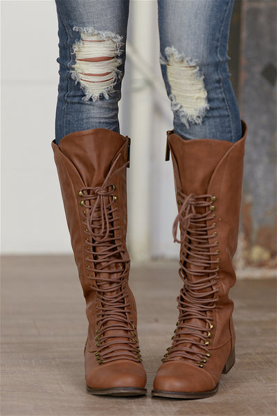 An Edgy Touch Lace Up Boots - Tan - Closet Candy Boutique