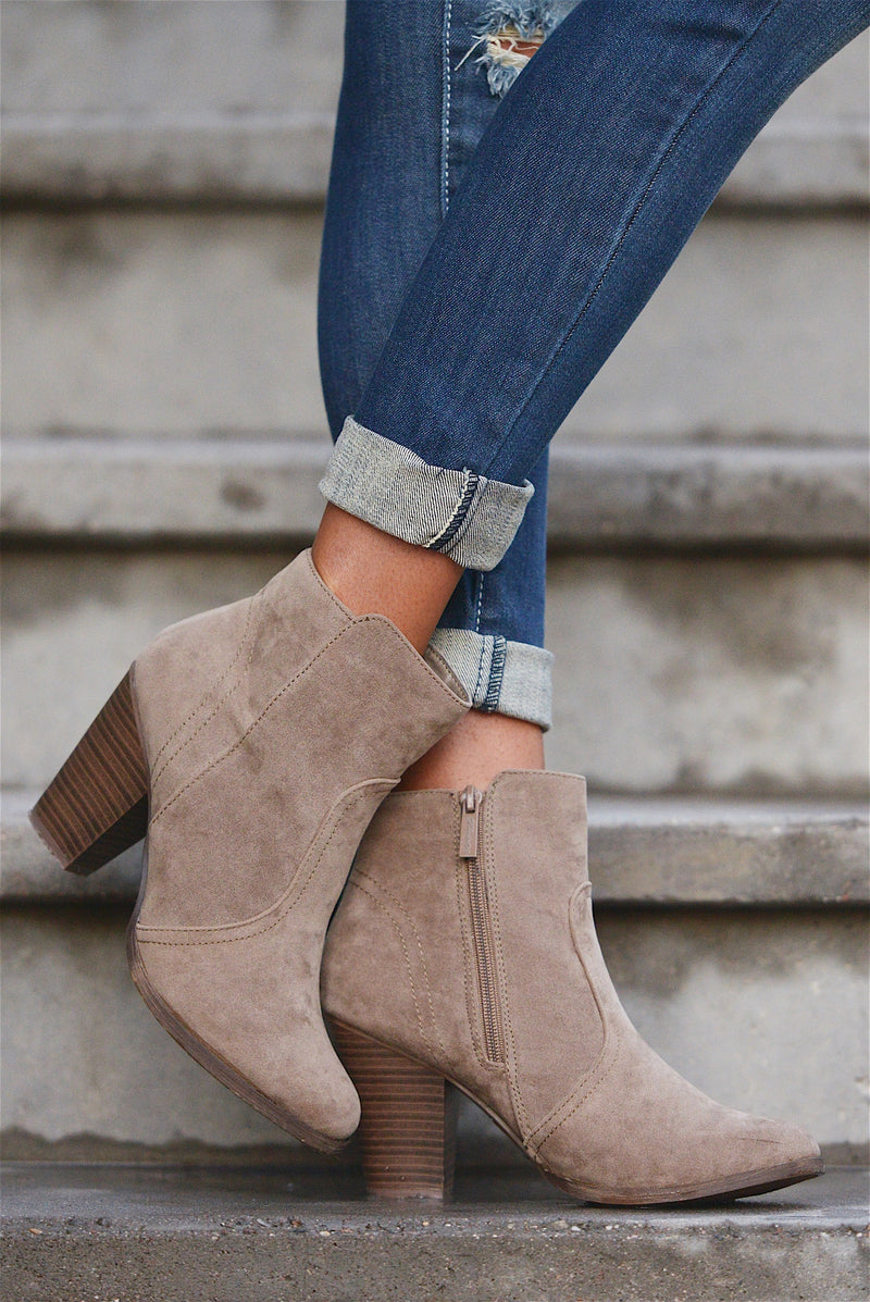 Staying Grounded Suede Booties - Beige - Closet Candy Boutique