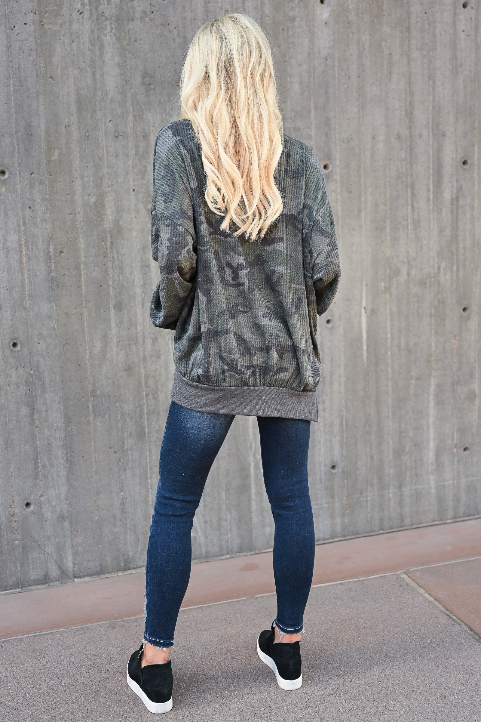 Fall Road Trip Waffle Knit Top - Camo