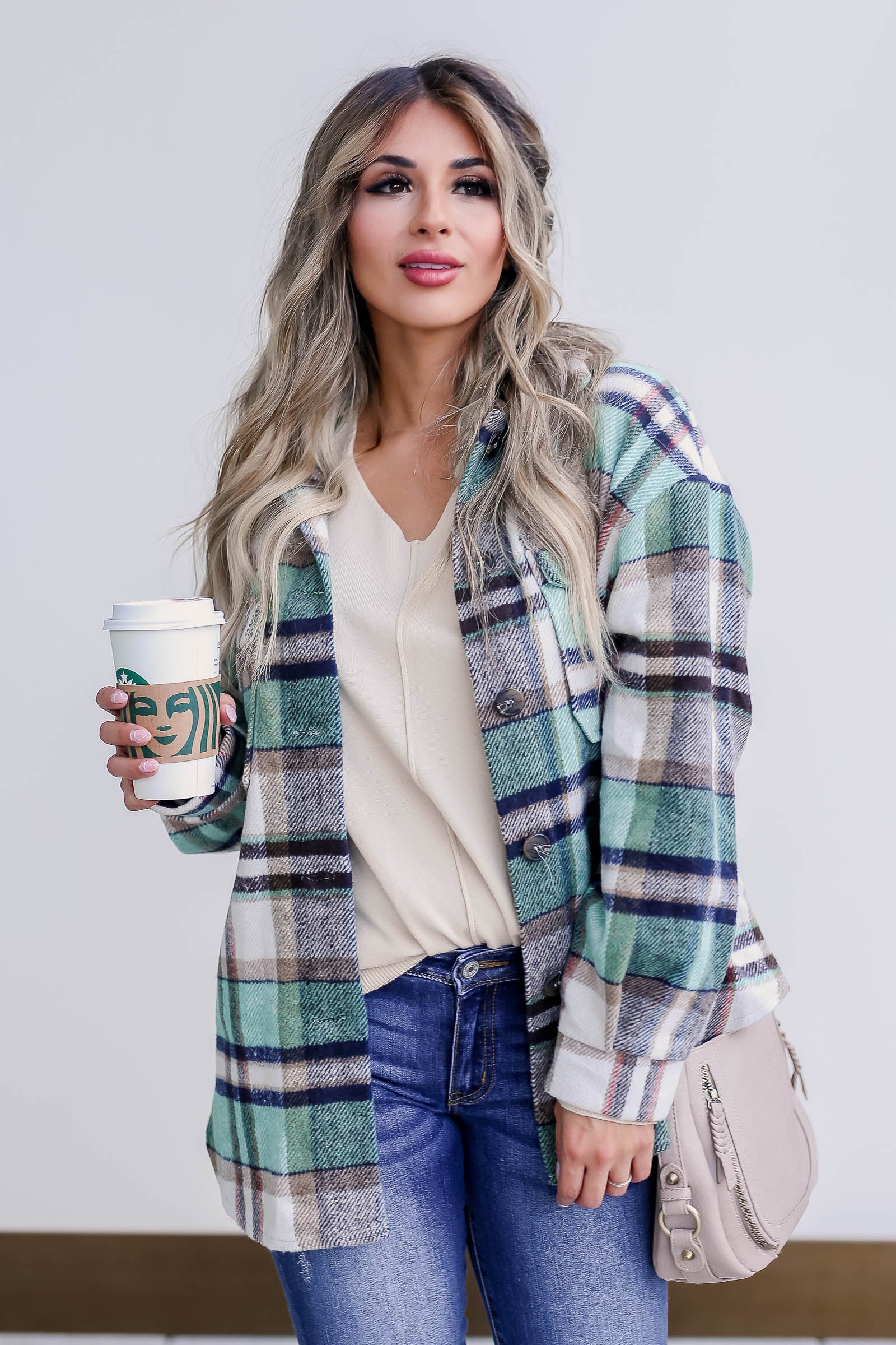 Stop and Stare Plaid Shacket - Mint