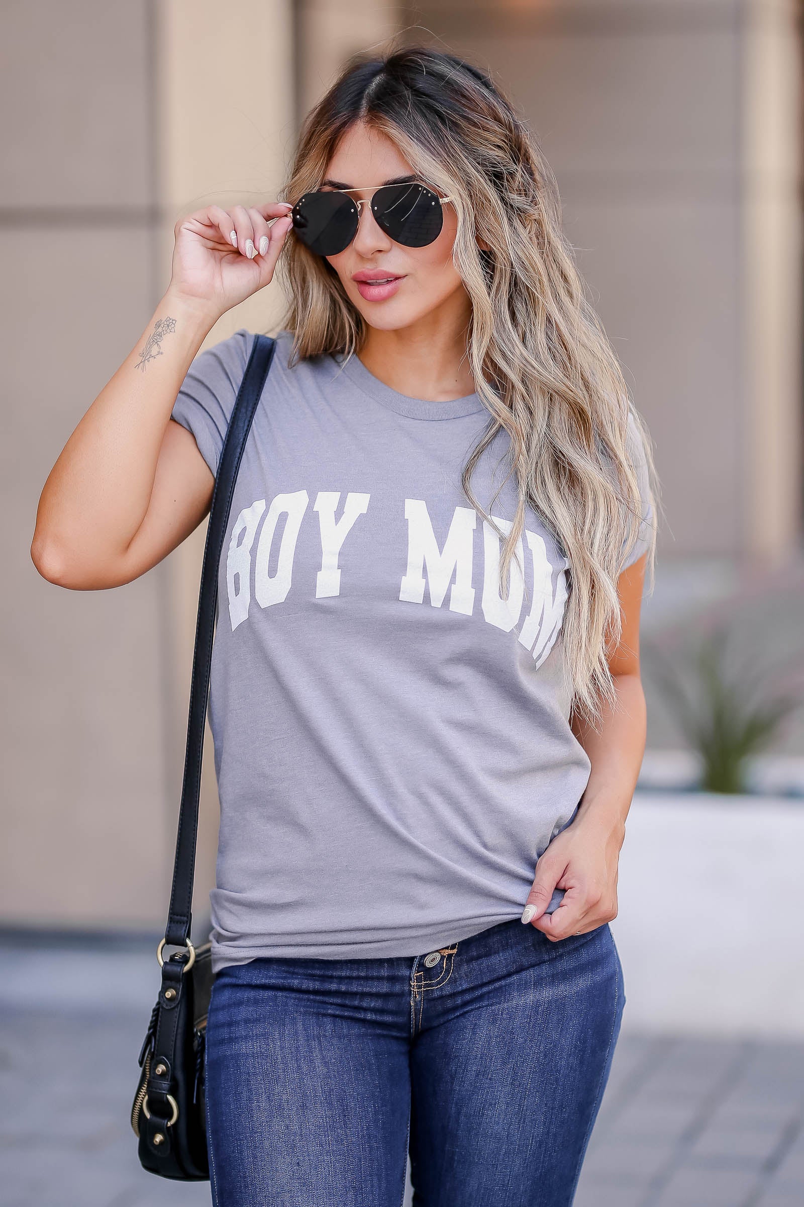 "BOY MOM" Graphic Tee - Grey