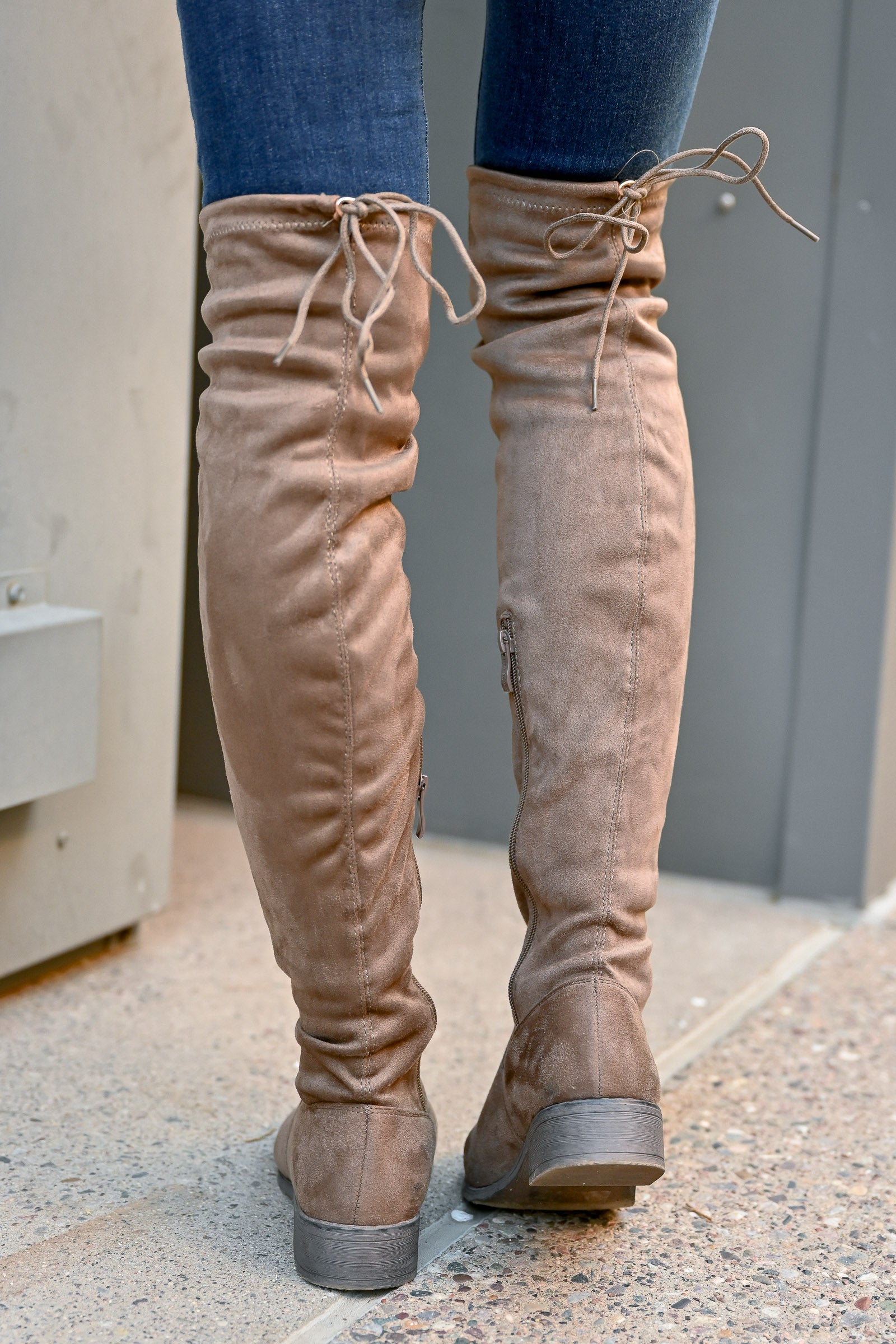 taupe boots over the knee