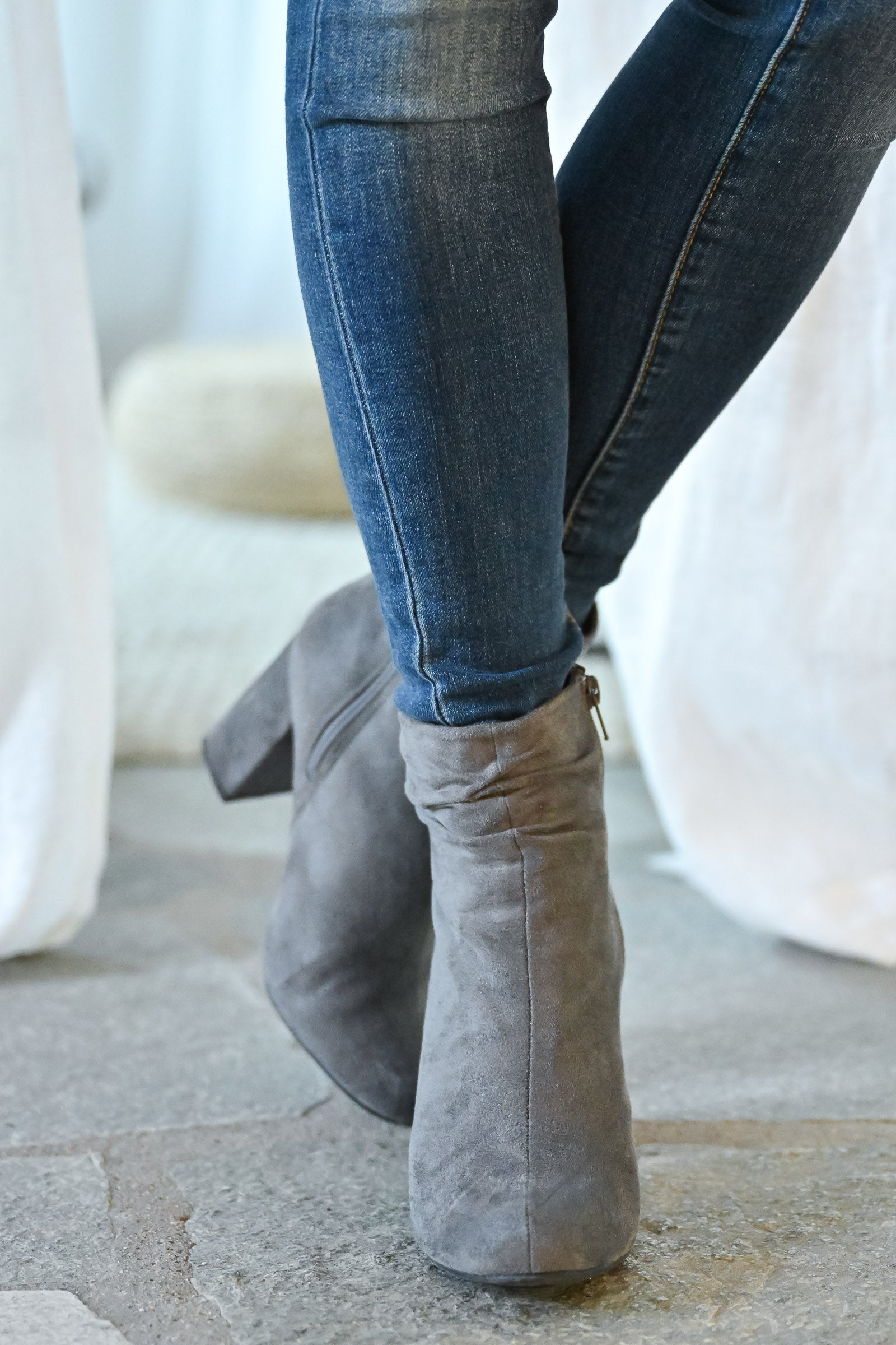gray suede slouch boots