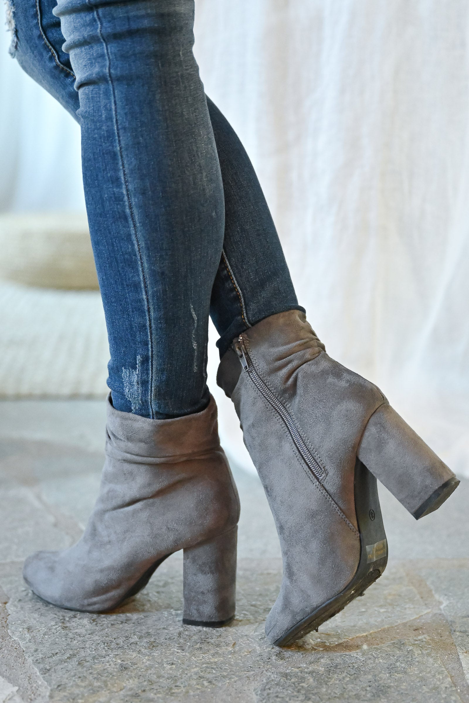grey high heel booties