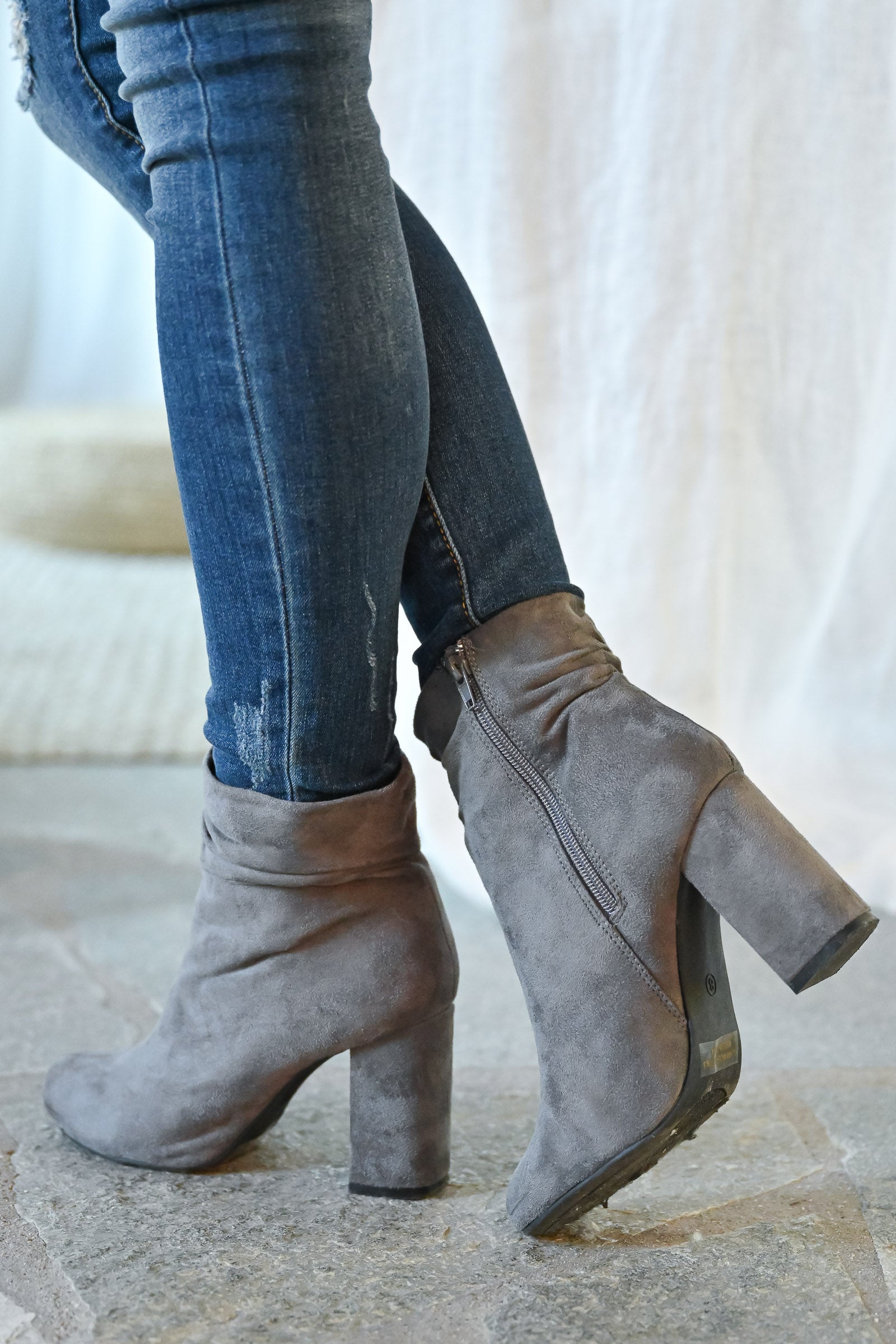 grey chunky heel boots